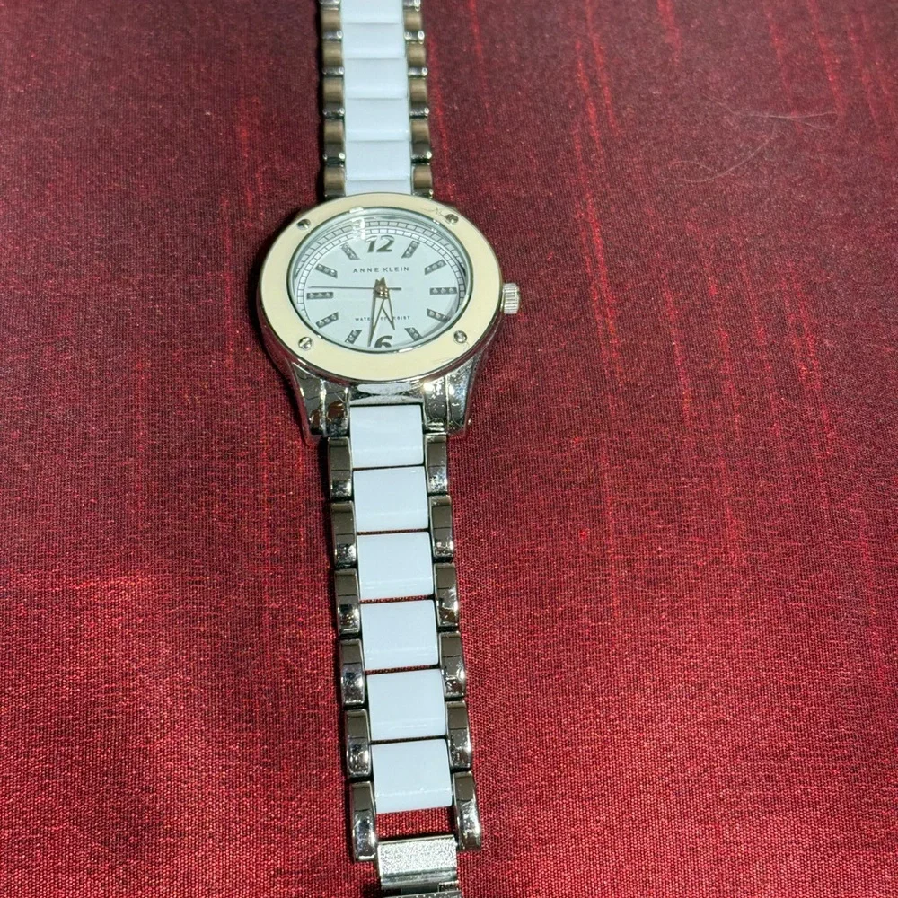 Anne Klein Silver-Tone Men's Watch with White Accents Y2K